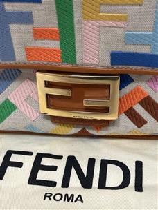 Fendi King FF Embroidered Baguette Canvas Shoulder Bag